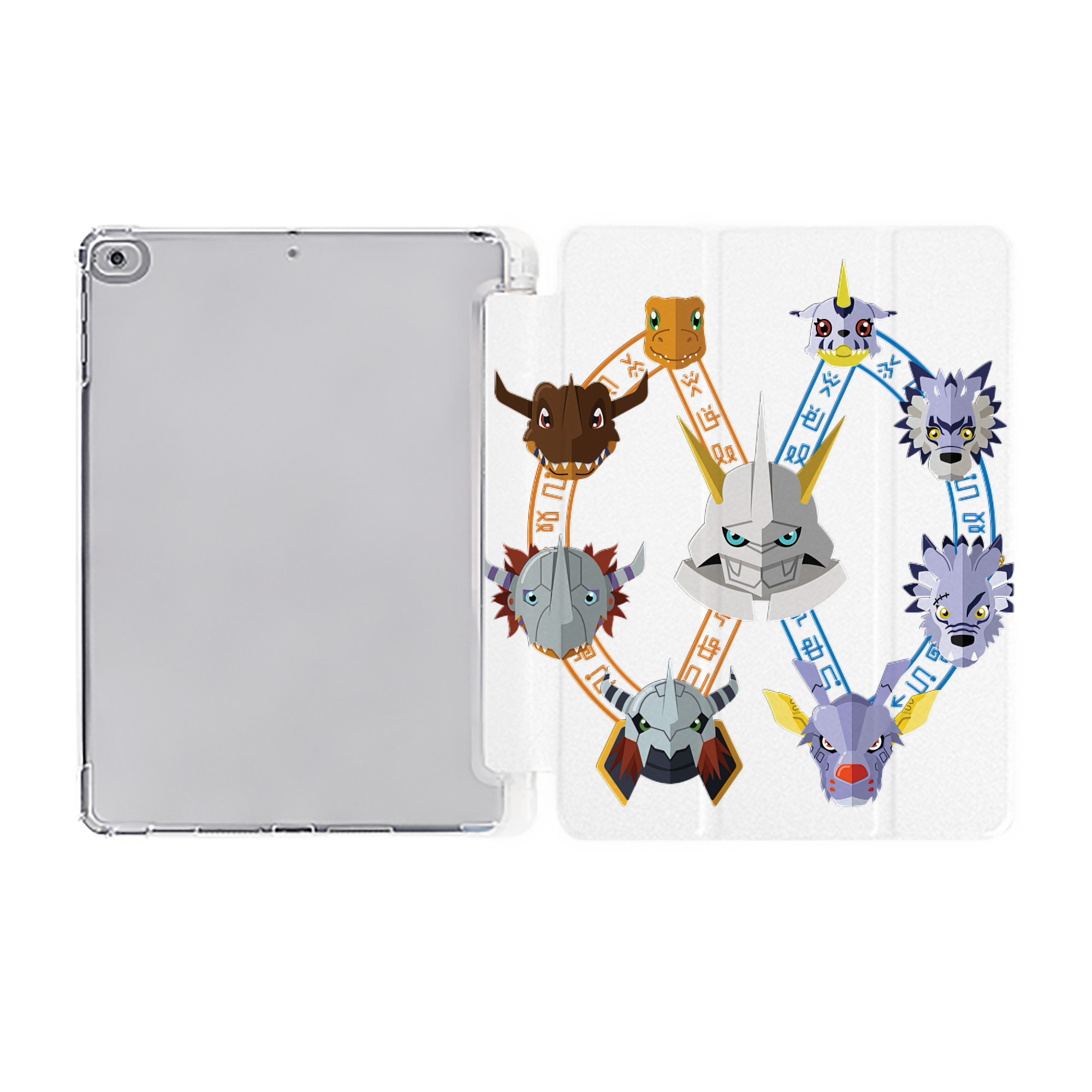 （画像用） Digimon デジタルモンスター/デジモン IPad ケース ペン収納付き 三つ折りスタンド PUレザー×シリコン 対応機種9.5/10.5/10.9インチ